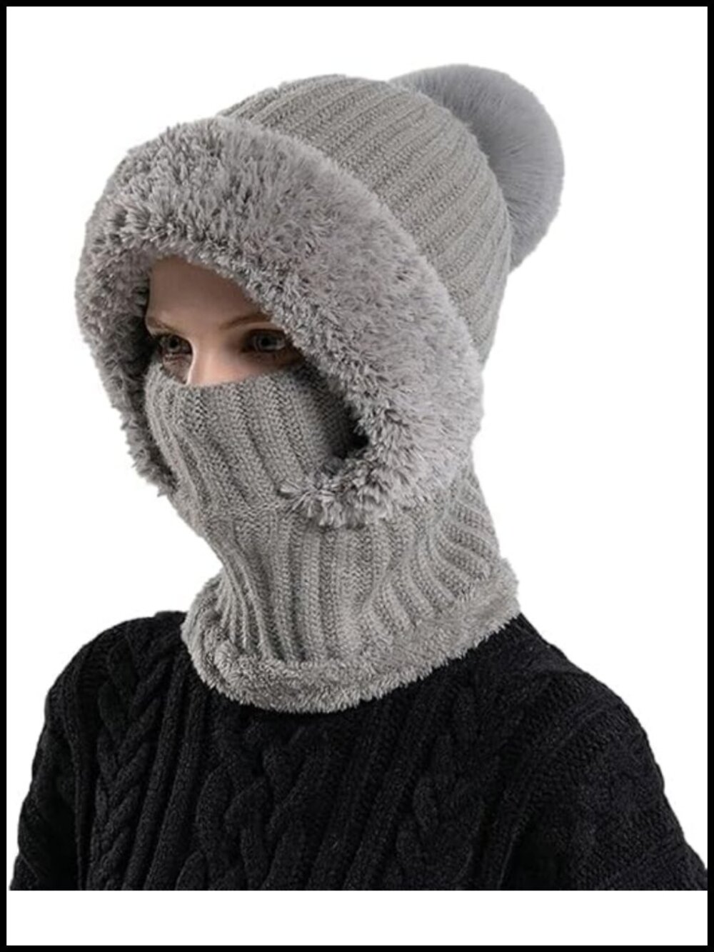 3-in-1 Knit Beanie Hat with Scarf and Face Mask Windproof